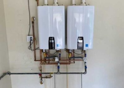 Double water heater installed by Decker Plumbing & Drains